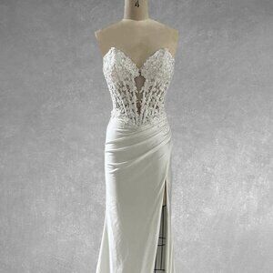 NFS Maxi Strapless Long Floral Dress w/ Sheer Bodice & Lace Up Back AC 7083